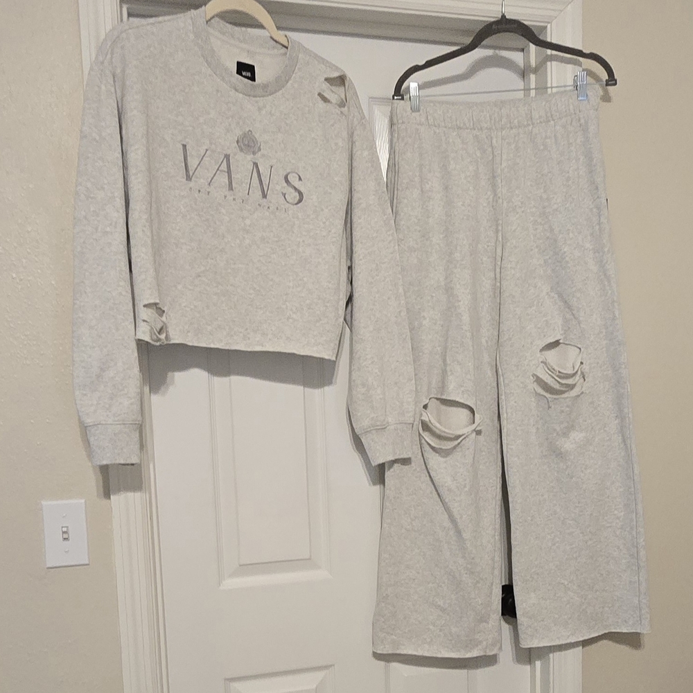 Vans Gray Distressed Sweatshirt and Pants Set